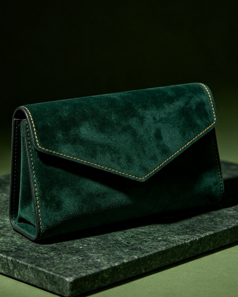 Emerald Suede Envelope Clutch