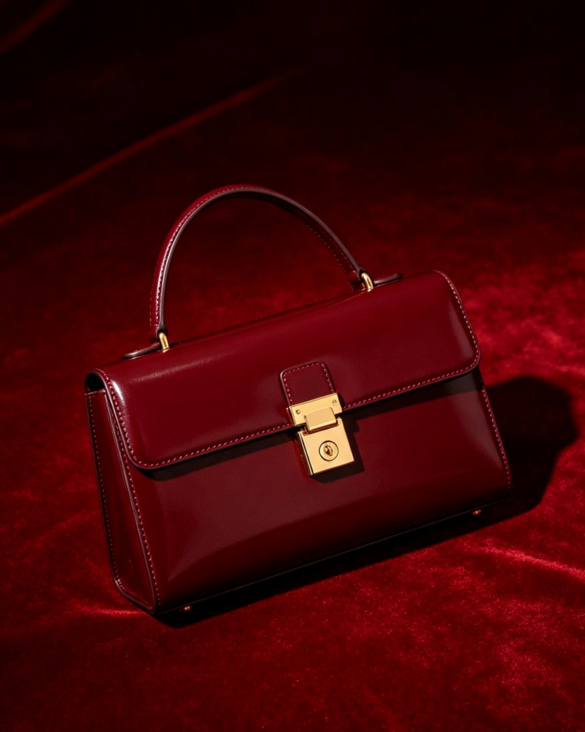 Oxblood Structured Lock Handbag