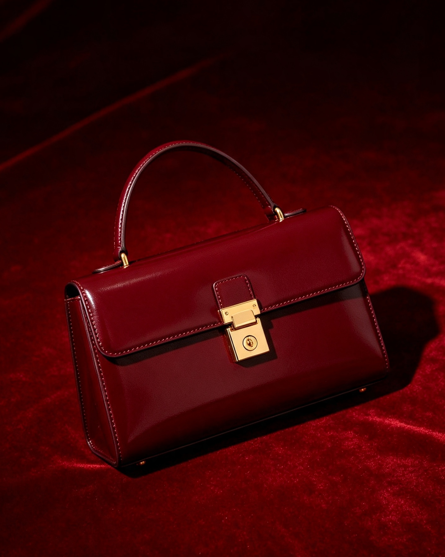 Oxblood Structured Lock Handbag